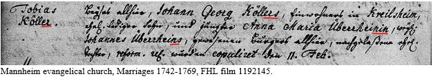 German Naming Customs by popular US online genealogists, Price Genealogy: image of a German Evangelical church record. 